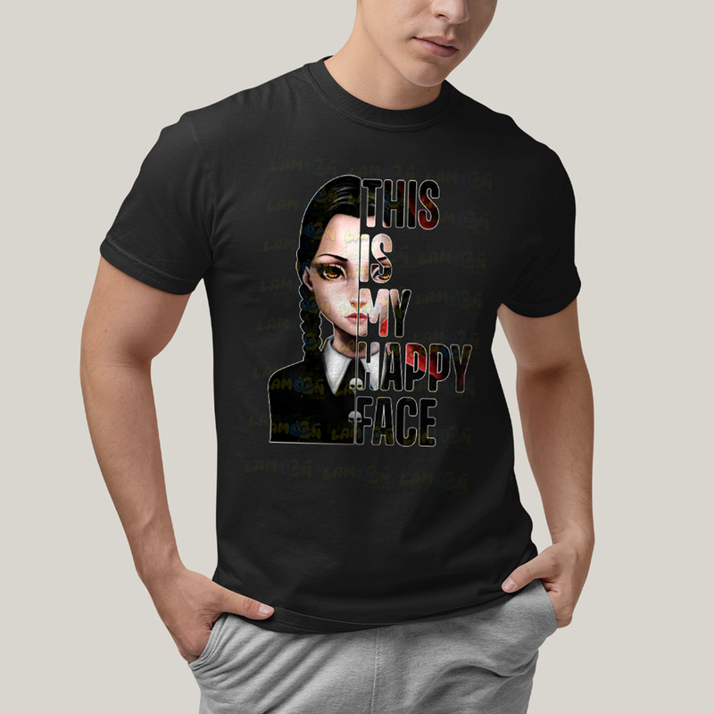 Camiseta Algodão Unissex T shirt Wandinha Essa é Minha Cara Feliz