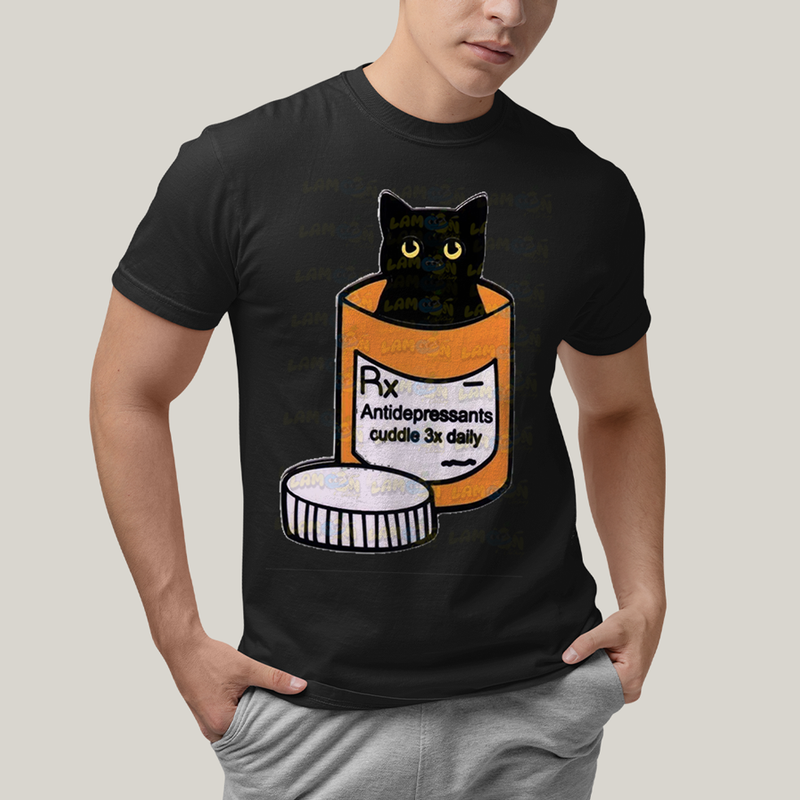 Camiseta Algodão Unissex T shirt Gato Antidepressants