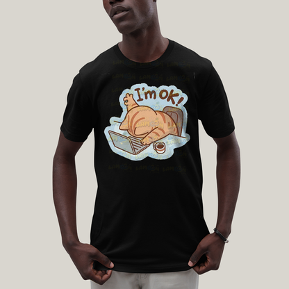 Camiseta Algodão Unissex T shirt Gato Eu Estou Bem Im Ok