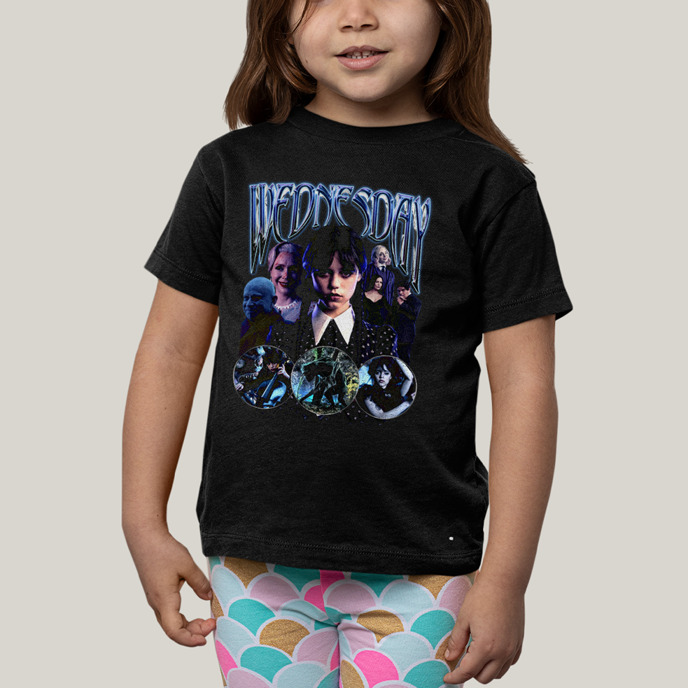 Camiseta Infantil Algodão Unissex T shirt Wandinha Wednesday Blue