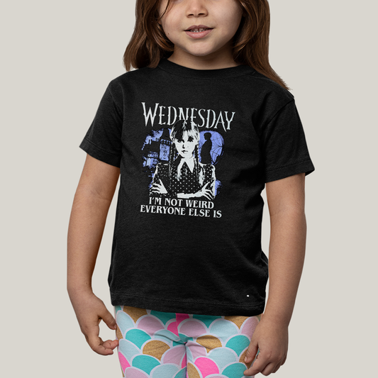 Camiseta Infantil Algodão Unissex T shirt Wandinha Wednesday Eu Não Sou Estranho, Todo Mundo é