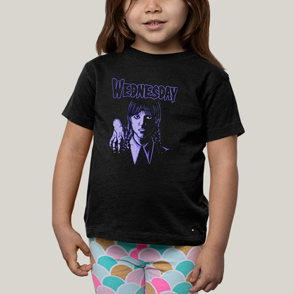 Camiseta Infantil Algodão Unissex T shirt Wandinha Roxo Wednesday