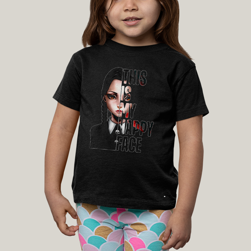 Camiseta Infantil Algodão Unissex T shirt Wandinha Essa é Minha Cara Feliz