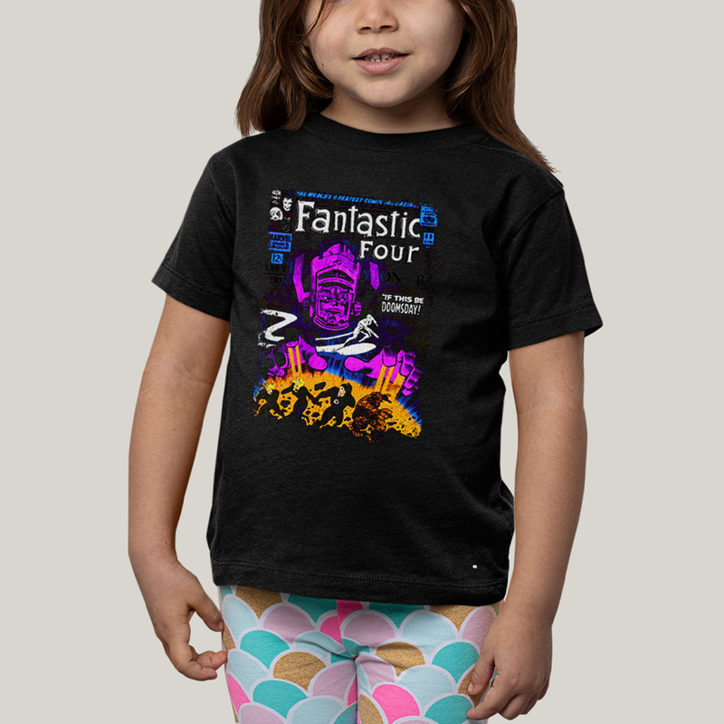 Camiseta Infantil Algodão Unissex T shirt Quarteto Fantástico vs Galactus Capa de HQ