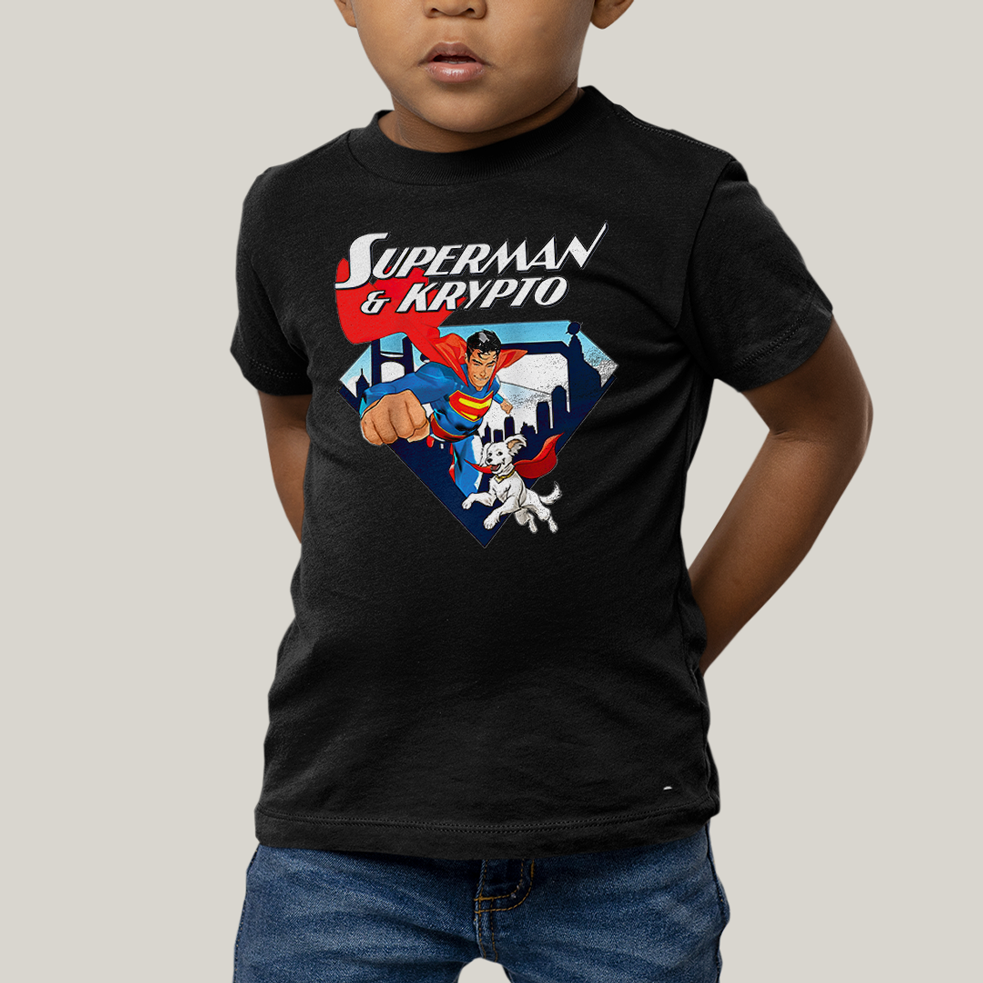 Camiseta Infantil Algodão Unissex T shirt Superman & Krypto Comics