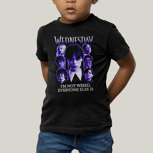 Camiseta Infantil Algodão Unissex T shirt Wandinha Roxo Wednesday Eu Não Sou Estranho, Todo Mundo é