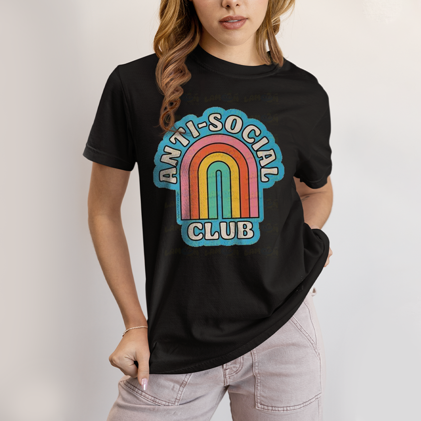 Camiseta Algodão Unissex T shirt Anti Social Club Arco Iris
