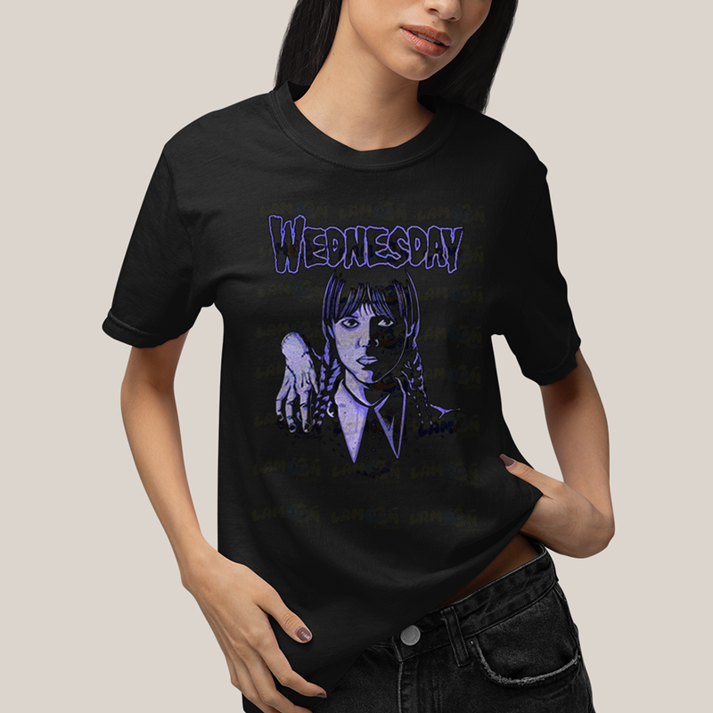 Camiseta Algodão Unissex T shirt Wandinha Roxo Wednesday