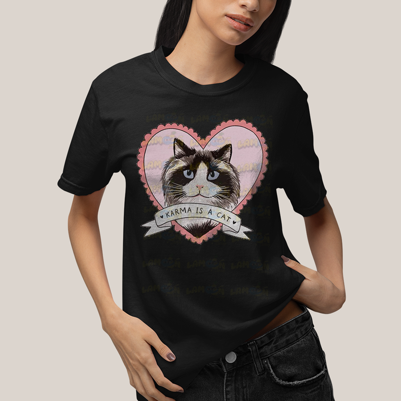Camiseta Algodão Unissex T shirt Karma Is a Cat