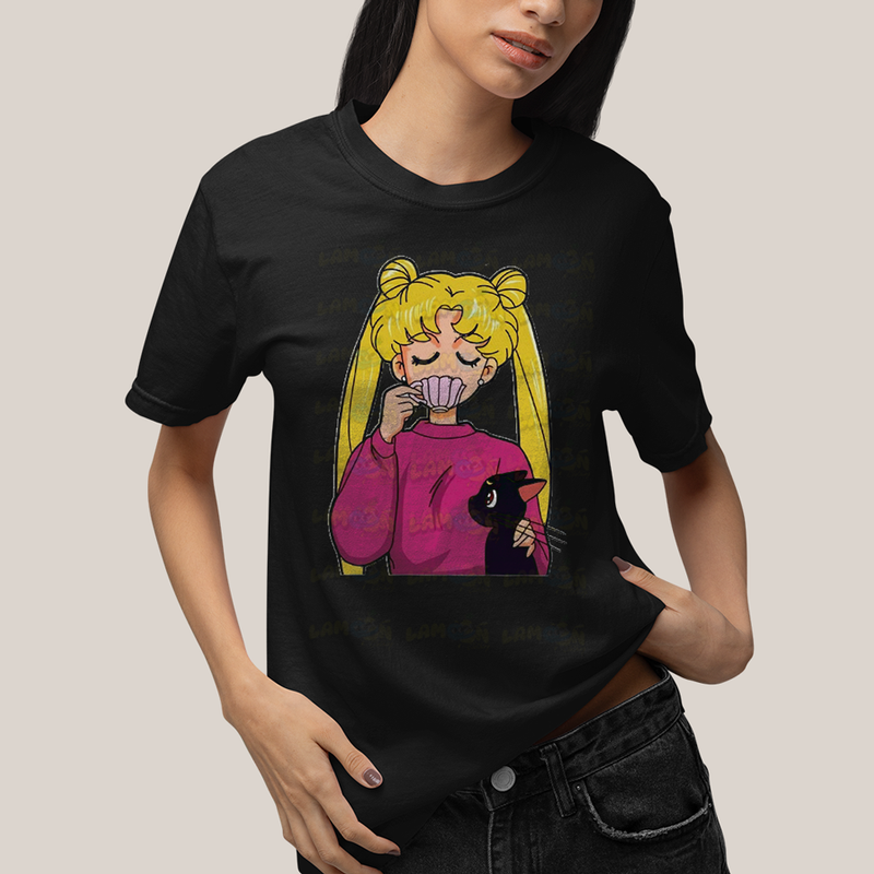 Camiseta Algodão Unissex T shirt Mulher Loira & Gatinho