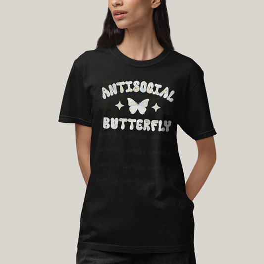 Camiseta Algodão Unissex T shirt Antisocial Butterfly