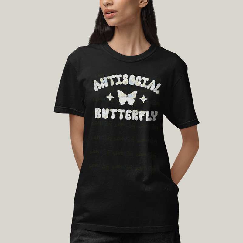Camiseta Algodão Unissex T shirt Antisocial Butterfly
