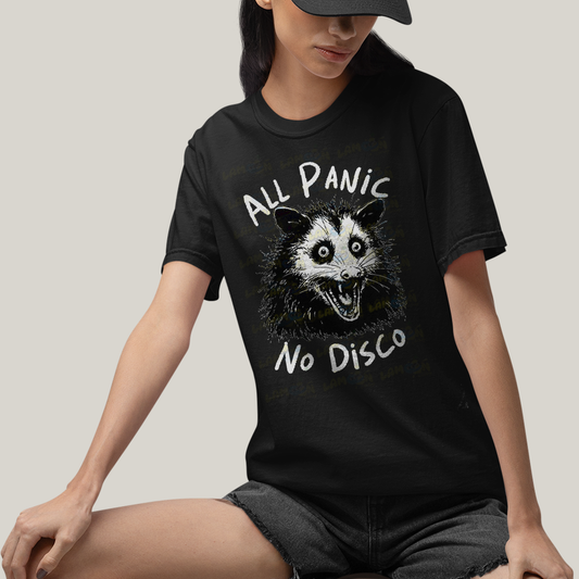 Camiseta Algodão Unissex T shirt All Panic No DIsco