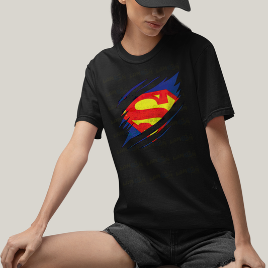 Camiseta Algodão Unissex T shirt Superman Logo Rasgada