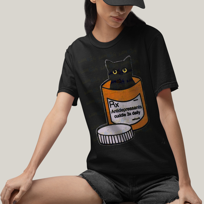 Camiseta Algodão Unissex T shirt Gato Antidepressants