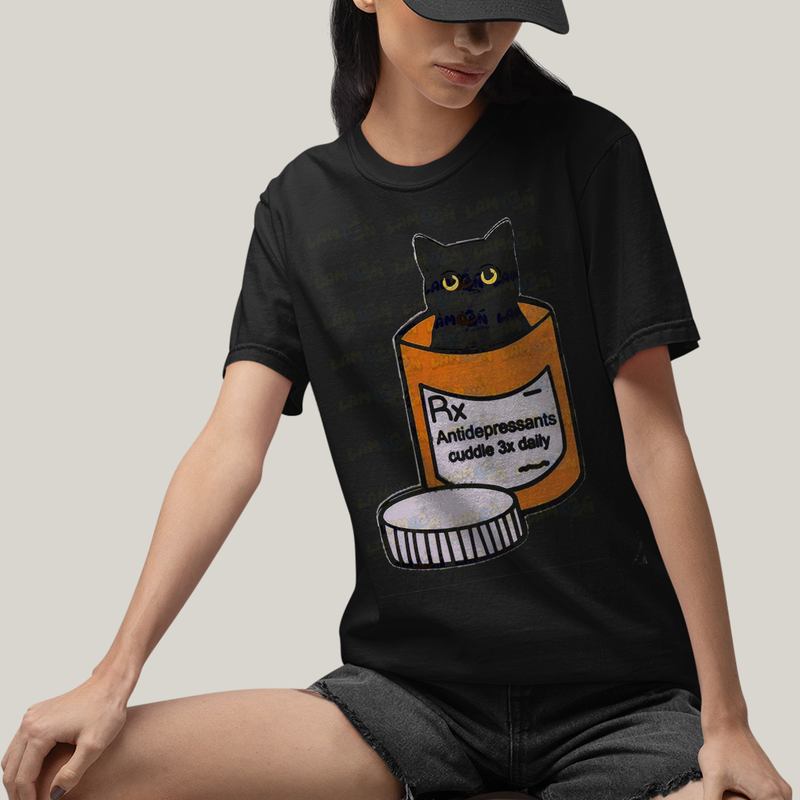 Camiseta Algodão Unissex T shirt Gato Antidepressants
