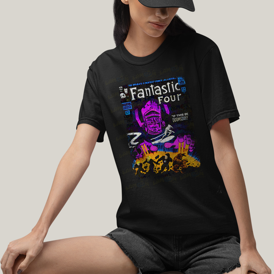 Camiseta Algodão Unissex T shirt Quarteto Fantástico vs Galactus Capa de HQ