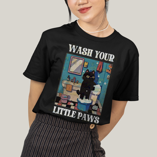 Camiseta Algodão Unissex T shirt Gatinho Lave Sua Patinhas