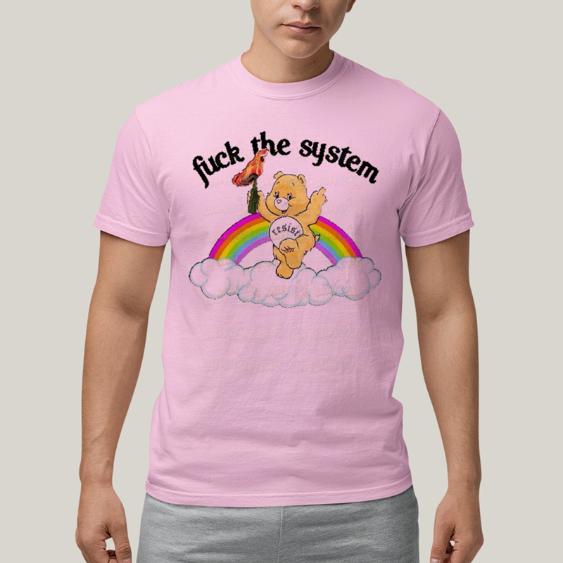 Camiseta Algodão Unissex T shirt Ursinho Fuck The System