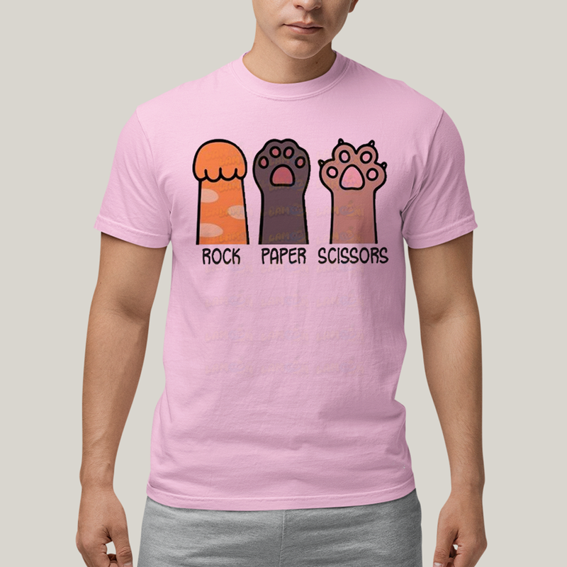 Camiseta Algodão Unissex T shirt Gato Rock Paper Scissors