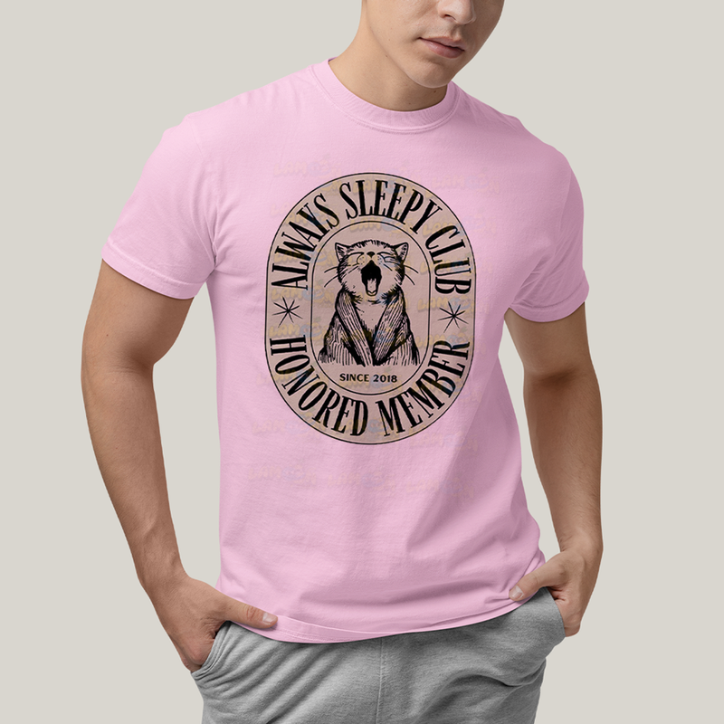 Camiseta Algodão Unissex T shirt Gato Membro Honrado do Clube Sempre Sonolento