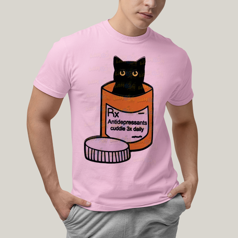 Camiseta Algodão Unissex T shirt Gato Antidepressants