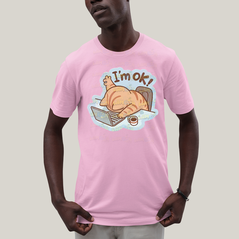 Camiseta Algodão Unissex T shirt Gato Eu Estou Bem Im Ok