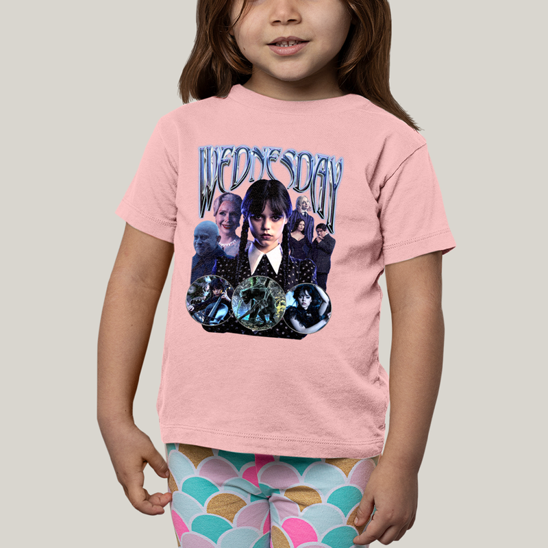 Camiseta Infantil Algodão Unissex T shirt Wandinha Wednesday Blue