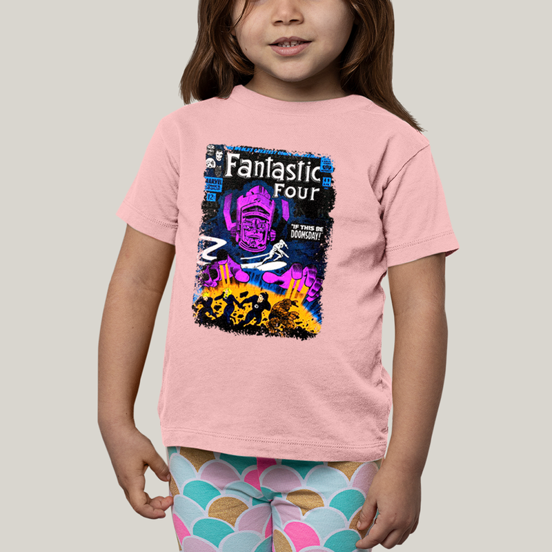 Camiseta Infantil Algodão Unissex T shirt Quarteto Fantástico vs Galactus Capa de HQ