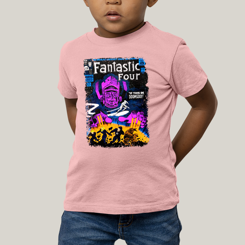 Camiseta Infantil Algodão Unissex T shirt Quarteto Fantástico vs Galactus Capa de HQ