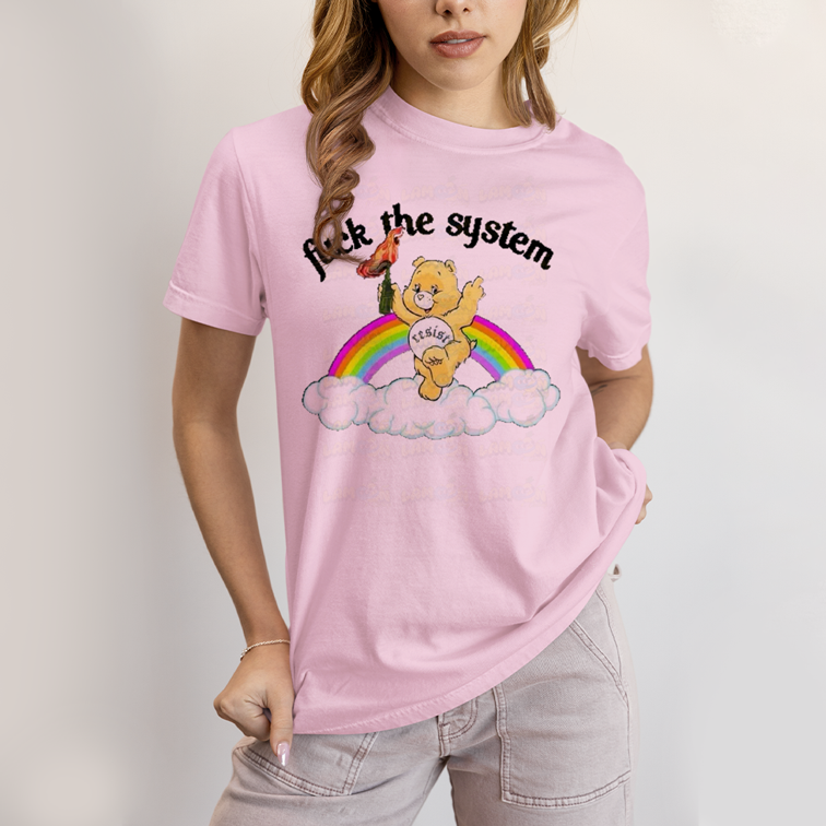 Camiseta Algodão Unissex T shirt Ursinho Fuck The System