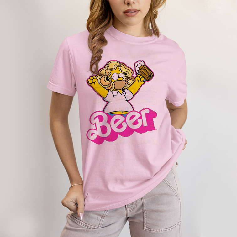Camiseta Algodão Unissex T shirt Simpsons Homer Beer Barbie