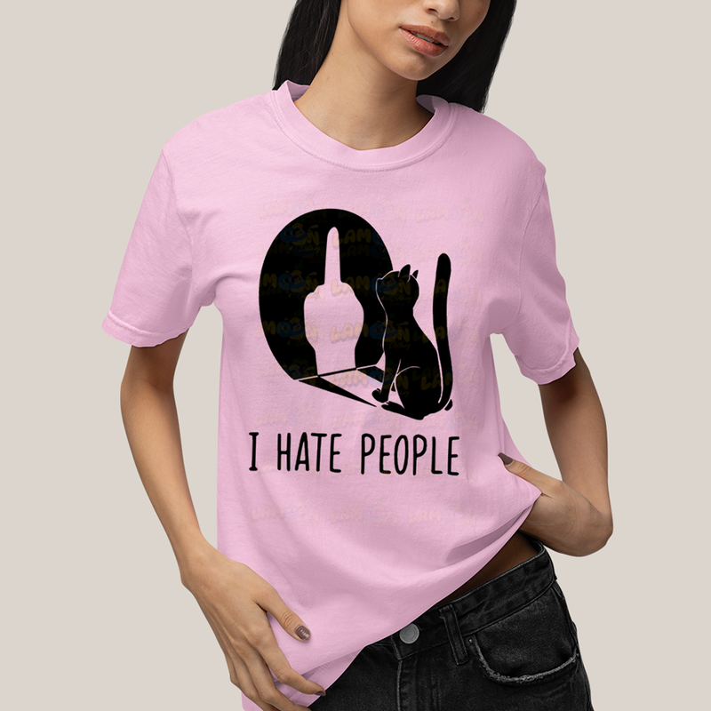 Camiseta Algodão Unissex T shirt Gato I Hate People