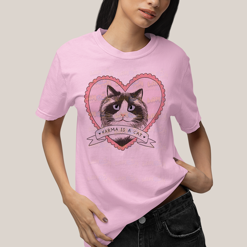 Camiseta Algodão Unissex T shirt Karma Is a Cat