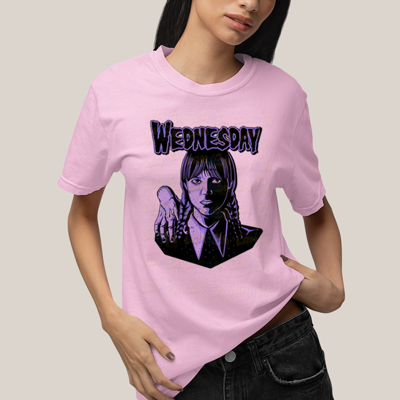 Camiseta Algodão Unissex T shirt Wandinha Roxo Wednesday
