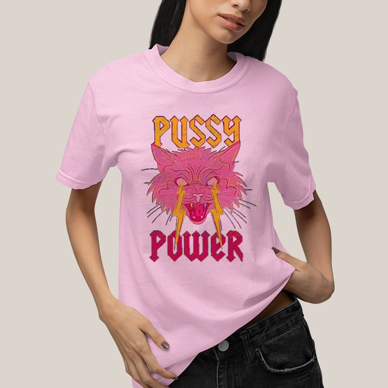 Camiseta Algodão Unissex T shirt Cat Pink Pussy Power