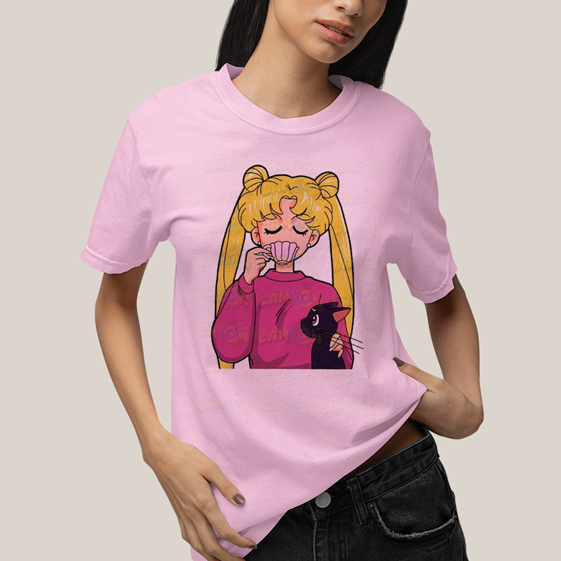 Camiseta Algodão Unissex T shirt Mulher Loira & Gatinho