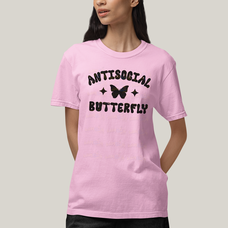 Camiseta Algodão Unissex T shirt Antisocial Butterfly