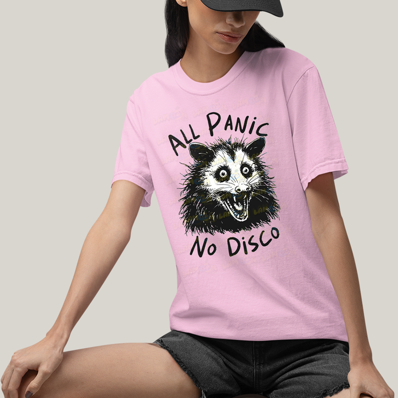 Camiseta Algodão Unissex T shirt All Panic No DIsco