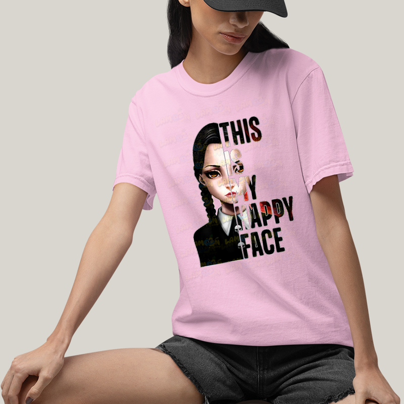 Camiseta Algodão Unissex T shirt Wandinha Essa é Minha Cara Feliz