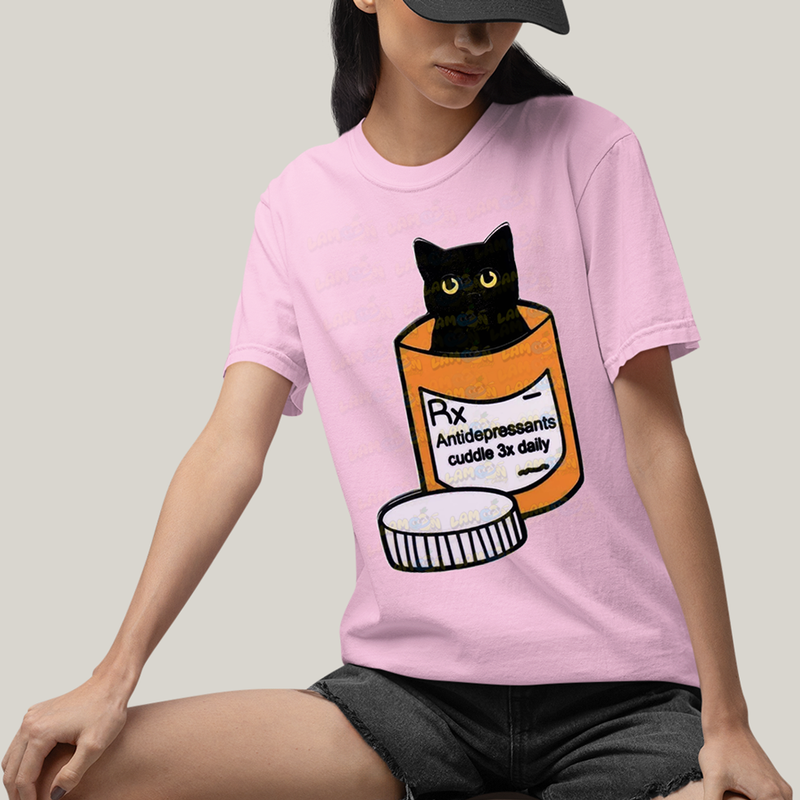 Camiseta Algodão Unissex T shirt Gato Antidepressants