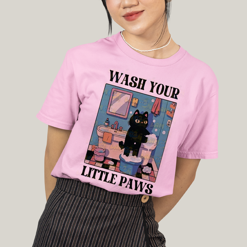 Camiseta Algodão Unissex T shirt Gatinho Lave Sua Patinhas