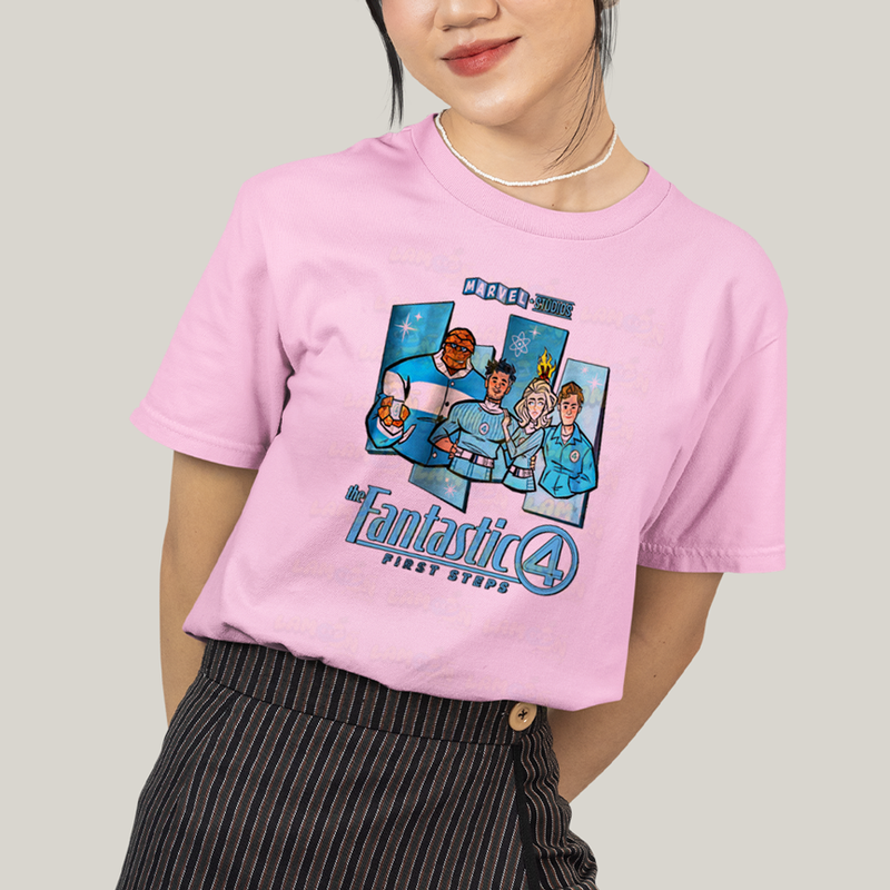 Camiseta Algodão Unissex T shirt Quarteto Fantástico Primeiros Passos Cartunesco
