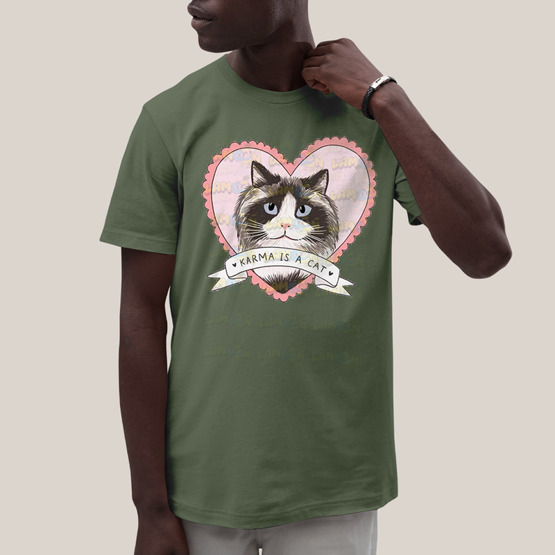 Camiseta Algodão Unissex T shirt Karma Is a Cat
