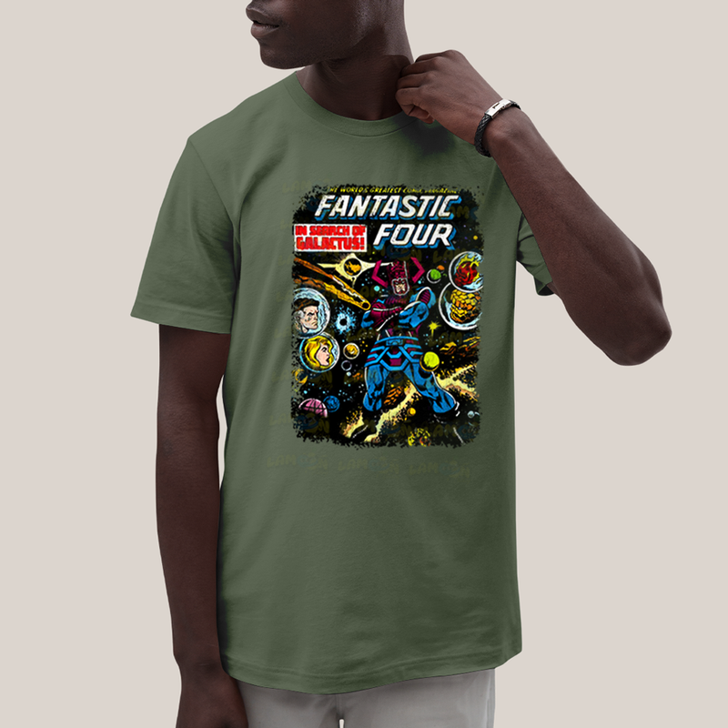 Camiseta Algodão Unissex T shirt Quarteto Fantástico & Galactus Capa HQ