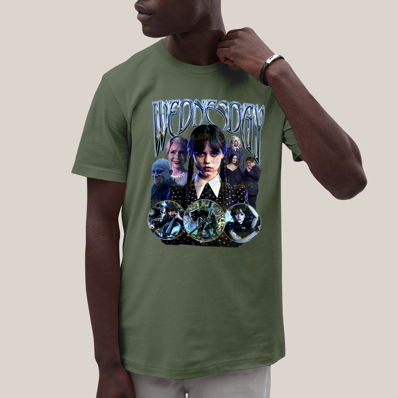 Camiseta Algodão Unissex T shirt Wandinha Wednesday Blue