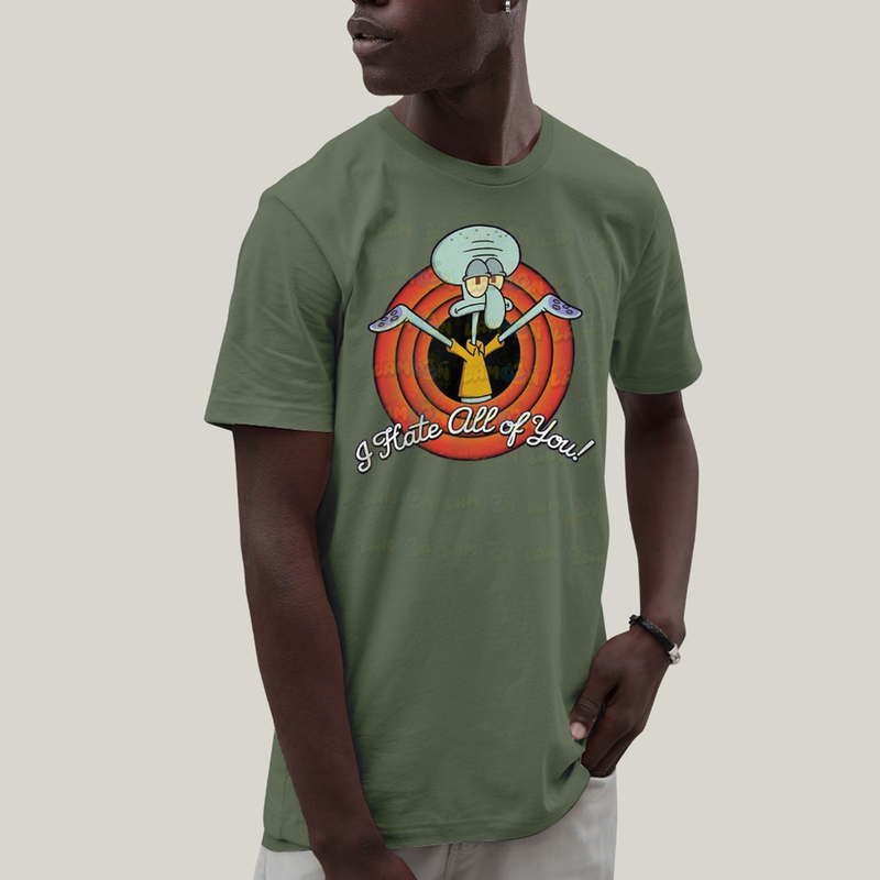 Camiseta Algodão Unissex T shirt Bob Esponja Lula Molusco Odeio Todos Vocês