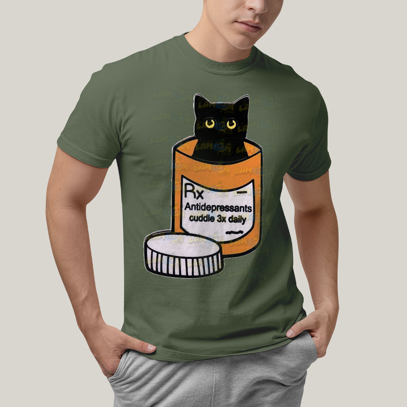 Camiseta Algodão Unissex T shirt Gato Antidepressants