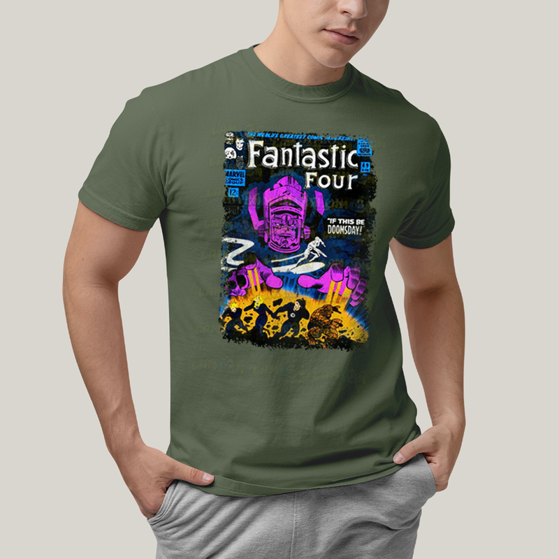 Camiseta Algodão Unissex T shirt Quarteto Fantástico vs Galactus Capa de HQ