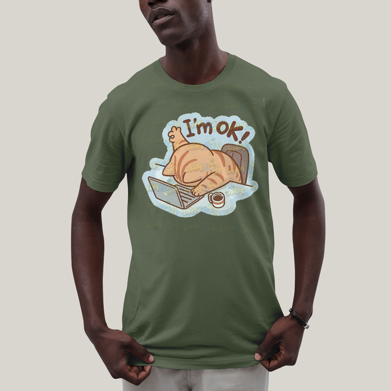 Camiseta Algodão Unissex T shirt Gato Eu Estou Bem Im Ok